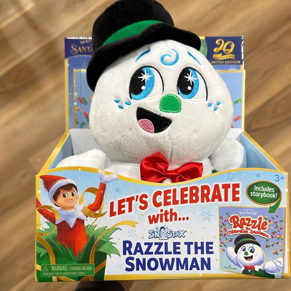 SNØSTAX Razzle the Snowman Plush Toy - White with Red Bow